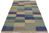 Flat Weave Kilim, Antique, Navaho, Vintage, Handmade, Modern Kilim Ivory Blue Hand-Woven Rectangle 100% Wool Area Rug 5 x 8