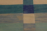 Flat Weave Kilim, Antique, Navaho, Vintage, Handmade, Modern Kilim Ivory Blue Hand-Woven Rectangle 100% Wool Area Rug 5 x 8