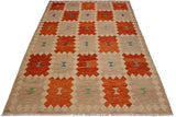 Flat Weave Kilim, Antique, Navaho, Vintage, Handmade, Modern Kilim Brown Beige Hand-Woven Rectangle 100% Wool Area Rug 8 x 10