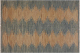 Flat Weave Kilim, Antique, Navaho, Vintage, Handmade, Modern Kilim Grey Blue Hand-Woven Rectangle 100% Wool Area Rug 6 x 8