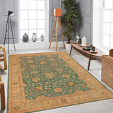 handmade Transitional Kafkaz Green Tan Hand Knotted RECTANGLE 100% WOOL area rug 10 x 14