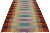 Flat Weave Kilim, Antique, Navaho, Vintage, Handmade, Modern Kilim Blue Rust Hand-Woven Rectangle 100% Wool Area Rug 8 x 10