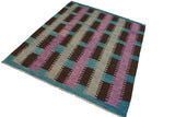 Flat Weave Kilim, Antique, Navaho, Vintage, Handmade, Modern Kilim Teal Brown Hand-Woven Rectangle 100% Wool Area Rug 9 x 10