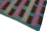 Flat Weave Kilim, Antique, Navaho, Vintage, Handmade, Modern Kilim Teal Brown Hand-Woven Rectangle 100% Wool Area Rug 9 x 10