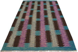 Flat Weave Kilim, Antique, Navaho, Vintage, Handmade, Modern Kilim Teal Brown Hand-Woven Rectangle 100% Wool Area Rug 9 x 10