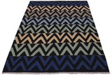 Flat Weave Kilim, Antique, Navaho, Vintage, Handmade, Modern Kilim Black Blue Hand-Woven Rectangle 100% Wool Area Rug 5 x 7