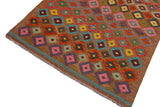 Flat Weave Kilim, Antique, Navaho, Vintage, Handmade, Modern Kilim Brown Pink Hand-Woven Rectangle 100% Wool Area Rug 5 x 6