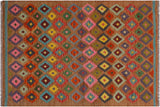 Eclectic Turkish Kilim Salmon Hand-Woven Wool Rug - 5'0'' x 6'4''