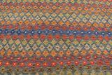 Flat Weave Kilim, Antique, Navaho, Vintage, Handmade, Modern Kilim Blue Rust Hand-Woven Rectangle 100% Wool Area Rug 5 x 7