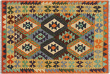 Tribal Turkish Kilim Elden Hand-Woven Wool Rug - 3'2'' x 4'7''