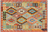 Bohemian Turkish Kilim Chi Hand-Woven Wool Rug - 2'8'' x 3'11''