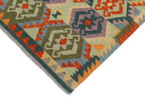 Handmade Geometric Kilim Beige Blue Hand-Woven Rectangle 100% Wool Area Rug 3 X 5