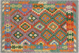 Retro Turkish Kilim Gus Hand-Woven Wool Rug - 3'3'' x 4'11''