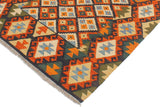 Flat Weave Kilim, Antique, Navaho, Vintage, Handmade, Geometric Kilim Blue Rust Hand-Woven Rectangle 100% Wool Area Rug 4 x 5