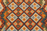 Flat Weave Kilim, Antique, Navaho, Vintage, Handmade, Geometric Kilim Blue Rust Hand-Woven Rectangle 100% Wool Area Rug 4 x 5