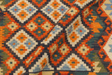 Flat Weave Kilim, Antique, Navaho, Vintage, Handmade, Geometric Kilim Blue Rust Hand-Woven Rectangle 100% Wool Area Rug 4 x 5