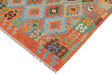 Flat Weave Kilim, Antique, Navaho, Vintage, Handmade, Geometric Kilim Blue Rust Hand-Woven Rectangle 100% Wool Area Rug 4 x 6