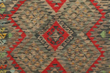 Flat Weave Kilim, Antique, Navaho, Vintage, Handmade, Geometric Kilim Red Green Hand-Woven Rectangle 100% Wool Area Rug 4 x 6