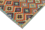 Flat Weave Kilim, Antique, Navaho, Vintage, Handmade, Geometric Kilim Rust Blue Hand-Woven Rectangle 100% Wool Area Rug 5 x 6