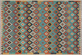 Boho Chic Turkish Kilim Leif Hand-Woven Wool Rug - 5'11'' x 7'11''