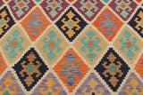 Flat Weave Kilim, Antique, Navaho, Vintage, Handmade, Geometric Kilim Beige Blue Hand-Woven Rectangle 100% Wool Area Rug 6 x 8