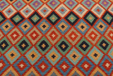 Flat Weave Kilim, Antique, Navaho, Vintage, Handmade, Modern Kilim Rust Blue Hand-Woven Rectangle 100% Wool Area Rug 6 x 8