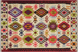 Bohemian Turkish Kilim Marks Hand-Woven Wool Rug - 6'1'' x 8'2''