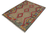 Handmade Geometric Kilim Red Green Hand-Woven Rectangle 100% Wool Area Rug 4 X 5