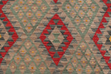 Handmade Geometric Kilim Red Green Hand-Woven Rectangle 100% Wool Area Rug 4 X 5