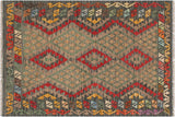 Handmade Geometric Kilim Red Green Hand-Woven Rectangle 100% Wool Area Rug 4 X 5