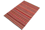 Flat Weave Kilim, Antique, Navaho, Vintage, Handmade, Modern Kilim Pink Gold Hand-Woven Rectangle 100% Wool Area Rug 5 x 7