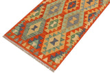 Flat Weave Kilim, Antique, Navaho, Vintage, Handmade, Geometric Kilim Rust Blue Hand-Woven Runner 100% Wool Area Rug 2 x 6