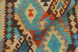 Flat Weave Kilim, Antique, Navaho, Vintage, Handmade, Geometric Kilim Blue Rust Hand-Woven Runner 100% Wool Area Rug 3 x 9