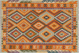 Retro Turkish Kilim Leora Hand-Woven Wool Rug - 5'0'' x 6'5''