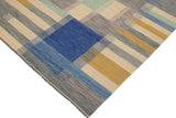 Flat Weave Kilim, Antique, Navaho, Vintage, Handmade, Modern Kilim Beige Blue Hand-Woven Rectangle 100% Wool Area Rug 9 x 10