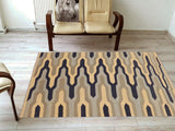 Flat Weave Kilim, Antique, Navaho, Vintage, Handmade, Modern Kilim Blue Gray Hand-Woven Rectangle 100% Wool Area Rug 5 x 7