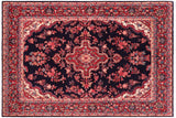 Vintage Antique Tabriz Rogers Blue Red Hand Knotted Wool Rug- 7'1'' x 9'10''