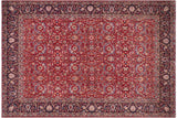 Vintage Antique Tabriz Dunn Red Blue Hand Knotted Wool Rug- 9'10'' x 13'4''