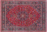 Vintage Antique Kashan Fraser Red Blue Hand Knotted Wool Rug- 9'7'' x 12'11''