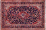 Vintage Antique Tabriz Ford Blue Red Hand Knotted Wool Rug- 9'6'' x 13'7''