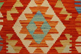 Handmade Geometric Kilim Rust Blue Hand-Woven Rectangle 100% Wool Area Rug 3 X 4