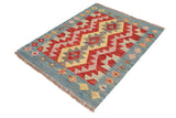 Handmade Geometric Kilim Red Blue Hand-Woven Square 100% Wool Area Rug 2 X 2