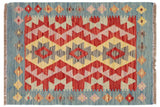 Navaho kilim Kelvin Red Blue Hand-Woven Wool Rug-2'2'' x 2'5''