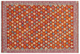 Flat Weave Kilim, Antique, Navaho, Vintage, Handmade, Modern Kilim Rust Purple Hand-Woven Rectangle 100% Wool Area Rug 3 x 5