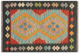 Navaho kilim Belinda Blue Black Hand-Woven Wool Rug-2'3'' x 3'2''