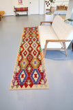 Flat Weave Kilim, Antique, Navaho, Vintage, Handmade, Geometric Kilim Rust Beige Hand-Woven Runner 100% Wool Area Rug 3 x 10