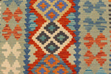 Flat Weave Kilim, Antique, Navaho, Vintage, Handmade, Geometric Kilim Rust Blue Hand-Woven Runner 100% Wool Area Rug 3 x 7