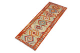 Flat Weave Kilim, Antique, Navaho, Vintage, Handmade, Geometric Kilim Blue Rust Hand-Woven Runner 100% Wool Area Rug 3 x 6