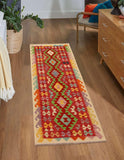 Flat Weave Kilim, Antique, Navaho, Vintage, Handmade, Geometric Kilim Rust Red Hand-Woven Runner 100% Wool Area Rug 3 x 7