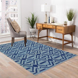 Handmade Geometric Kilim Blue Blue Hand-Woven Rectangle 100% Wool Area Rug 4 X 6